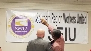 Southern Region Director Harris Raynor and Kyle Bragg, Secretary-Treasurer of SEIU Local 32BJ take a selfie