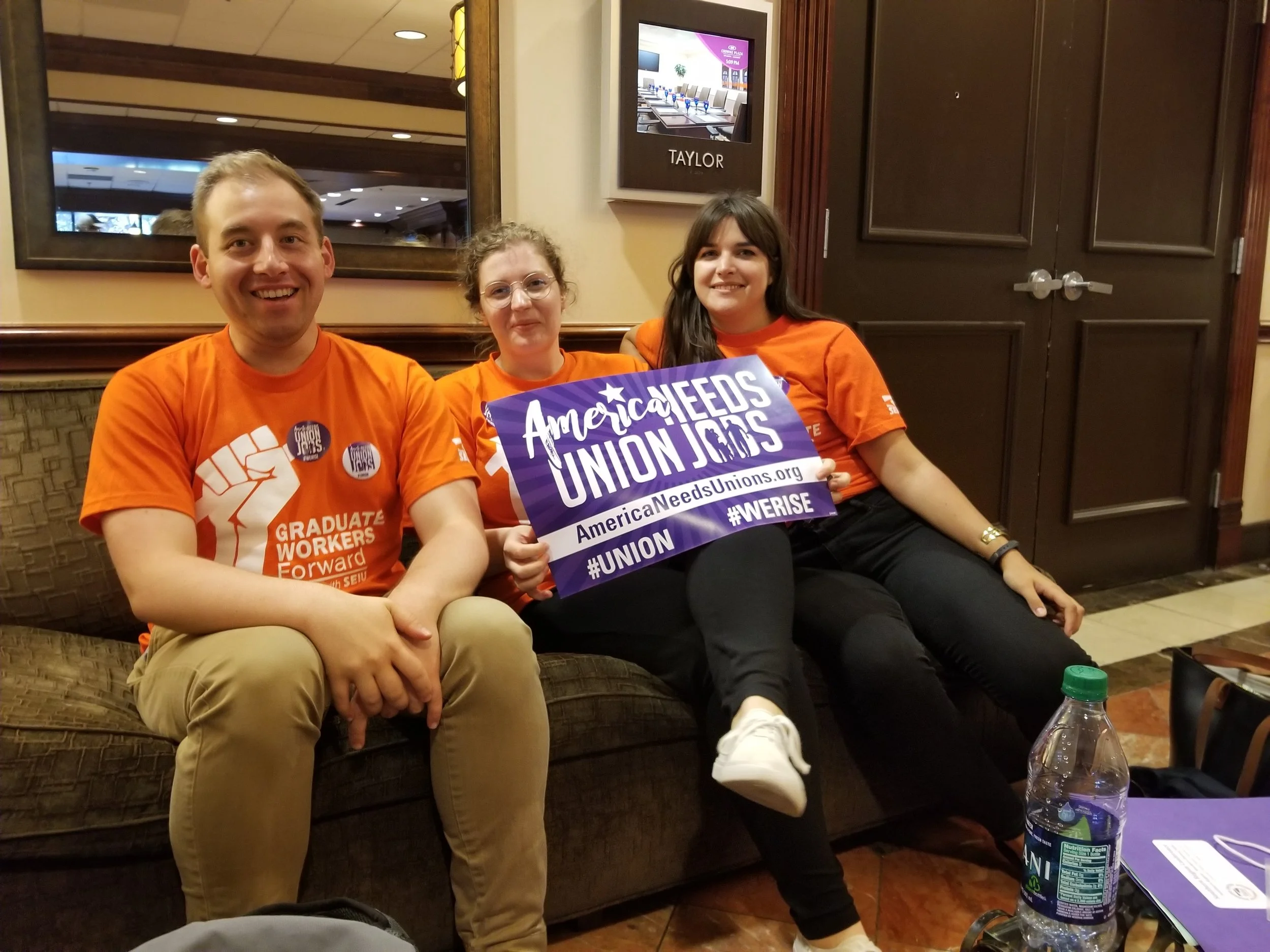 Your Intrepid Reporter, Your Intrepid Reporter and Your Intrepid Reporter (L-R) relax after a busy day at the SEIU Southern Region Conference