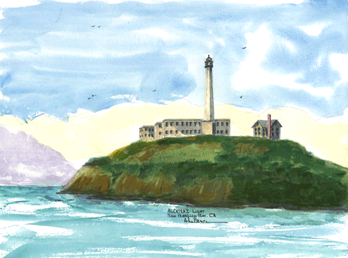 Alcatraz Lighthouse California Watercolor Notecards 