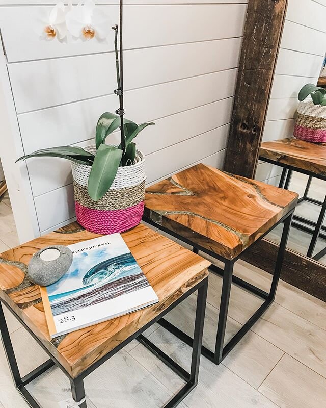 NEW in-store 🌊 Teak &amp; Resin end tables 🤍