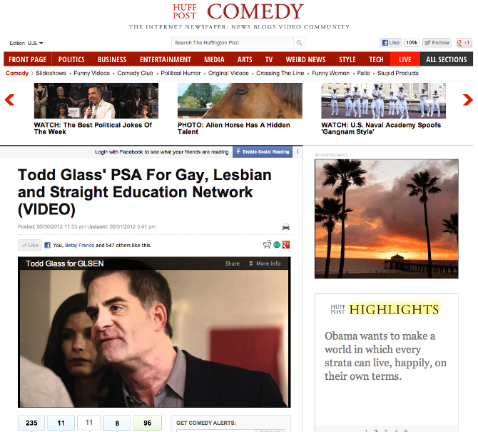 Huff Post Comedy: Todd Glass' PSA for Gay, Lesbian and Straight Education Network