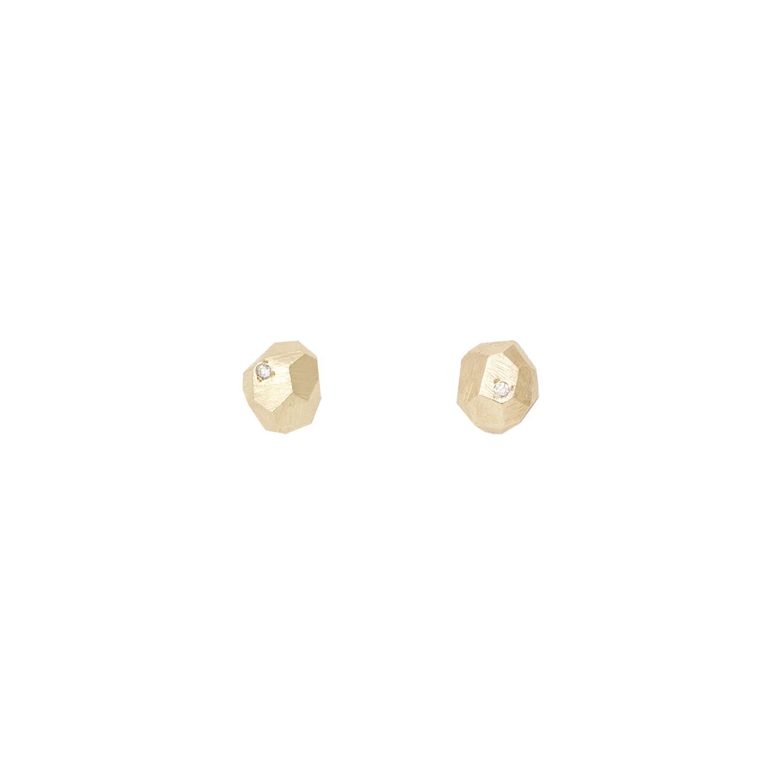 Pair of handmade 14k gold diamond stud earrings by Emily Klopstein. Geo Facet post earring collection.