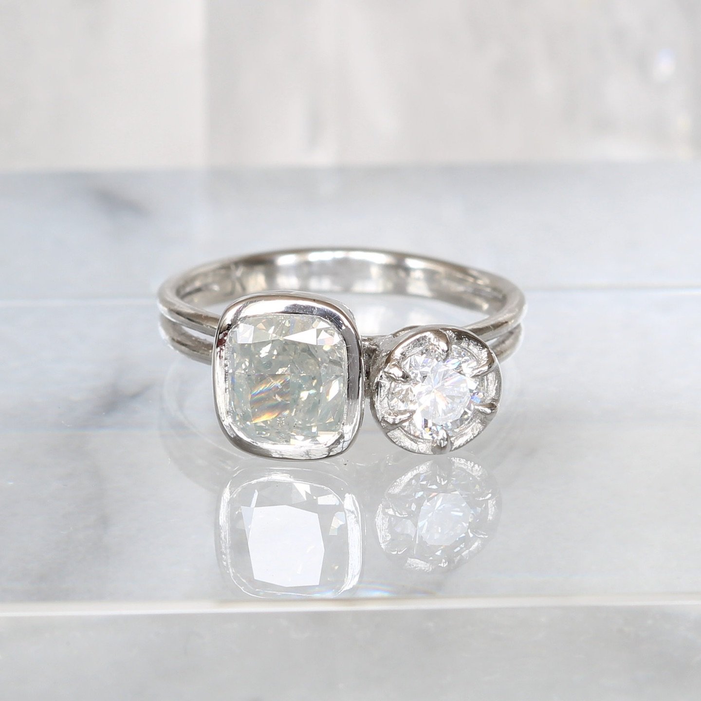 Thinking about this gorgeous toi et moi engagement ring this morning. I will be accepting custom orders for the holidays until October 15th, so get in touch soon if you&rsquo;re planning something special! Tap the link in bio to fill out a custom req