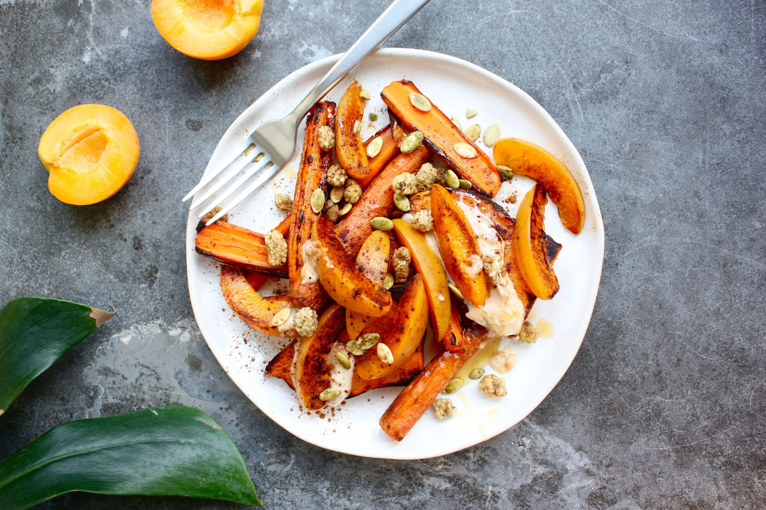 Seared Apricot, Carrot, and Sweet Potato Breakfast Plate