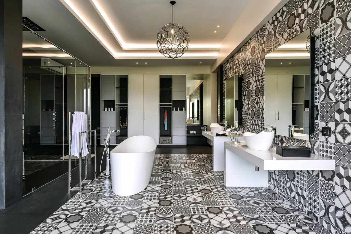 Dark Pattern Tile Bathroom