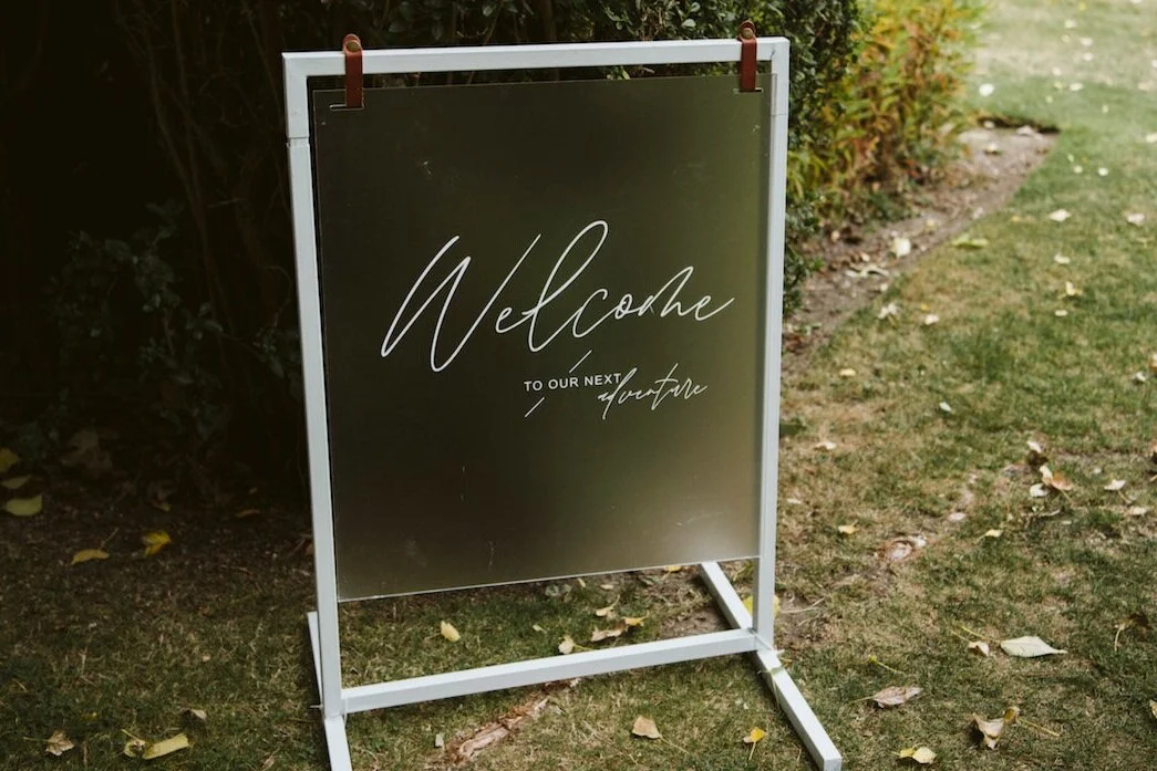 Frosted Acrylic 'Welcome' Signage (on swing stand)