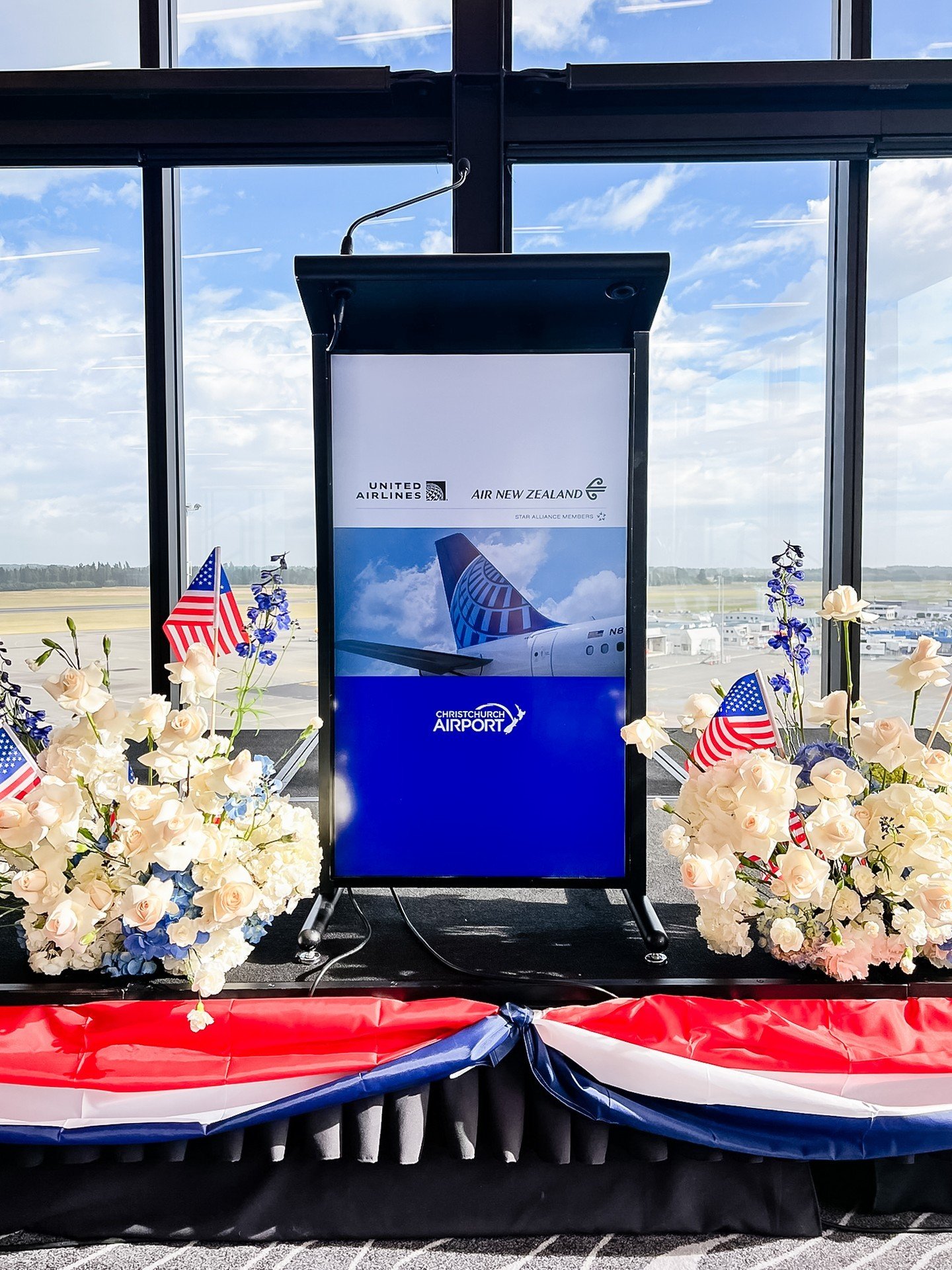 They asked, we styled! 🇺🇸⁣
⁣
We were honoured to be carefully chosen to style the opening formalities to welcome United Airlines to Christchurch. 

The main event - the United Airlines Brunch was held in the Tekapo Room at Novotel - USA flags, lush