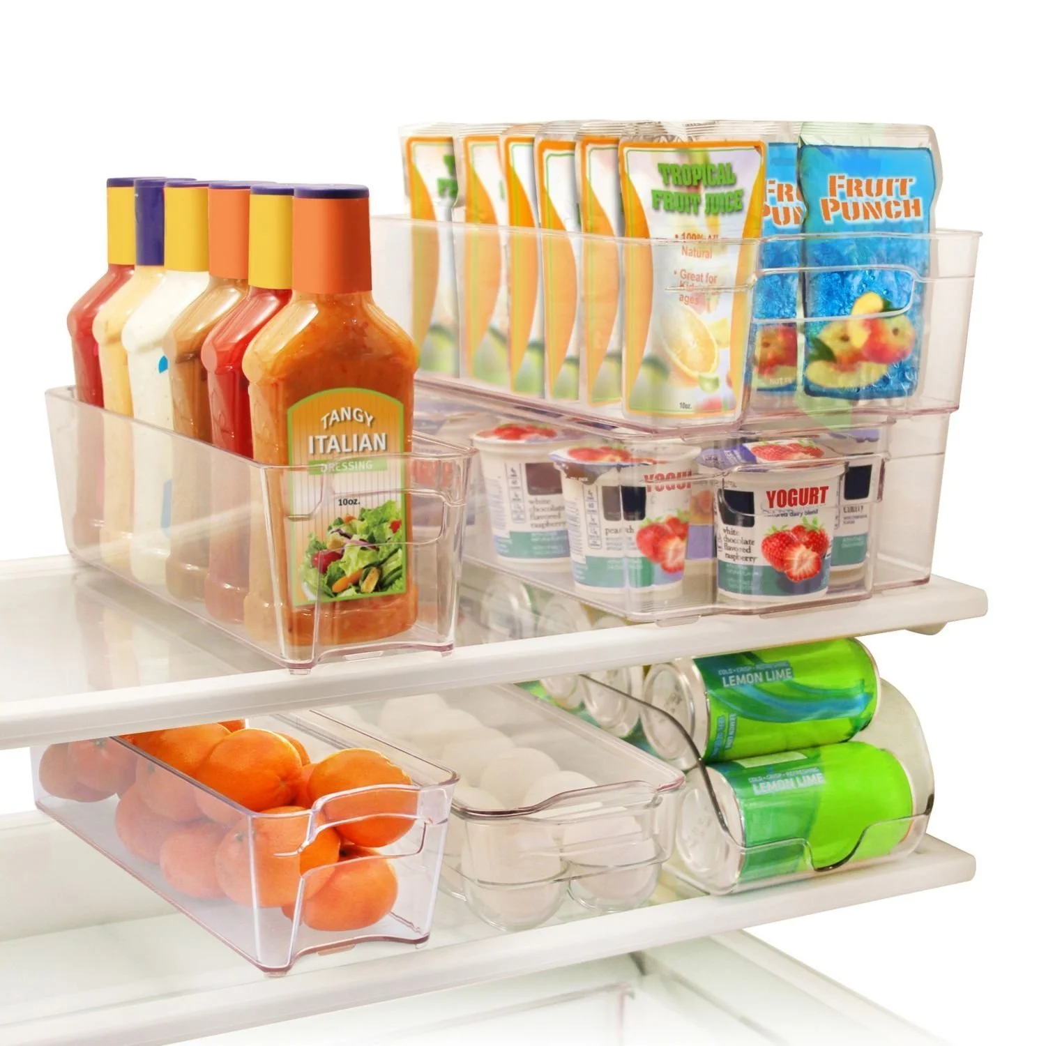 6 Piece Refrigerator and Freezer Stackable Storage Organizer Bins with Handles