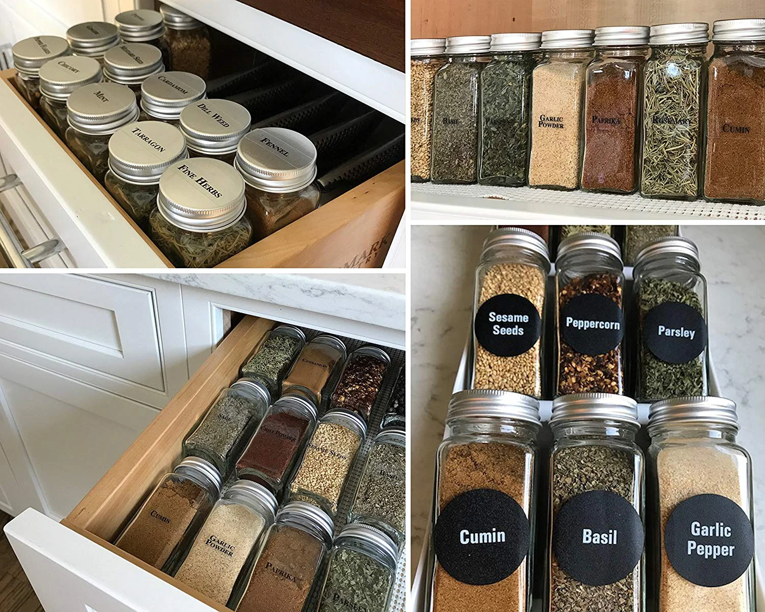 Talented Kitchen 14 Glass Spice Jars 