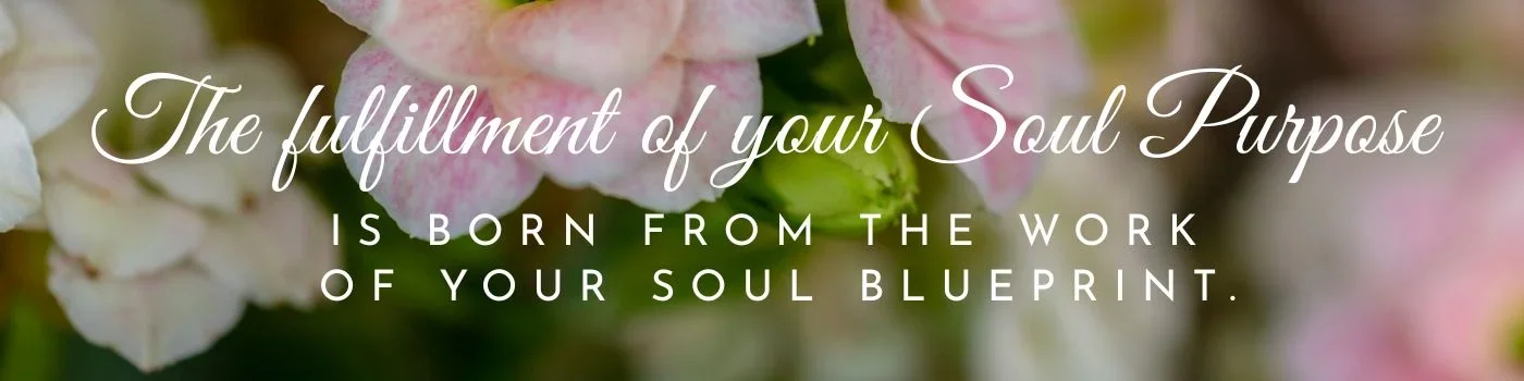 Close up of pink apple blossoms with quotation:  "The Fulfillment of your Soul Purpose is born from the work of your Soul Blueprint."
