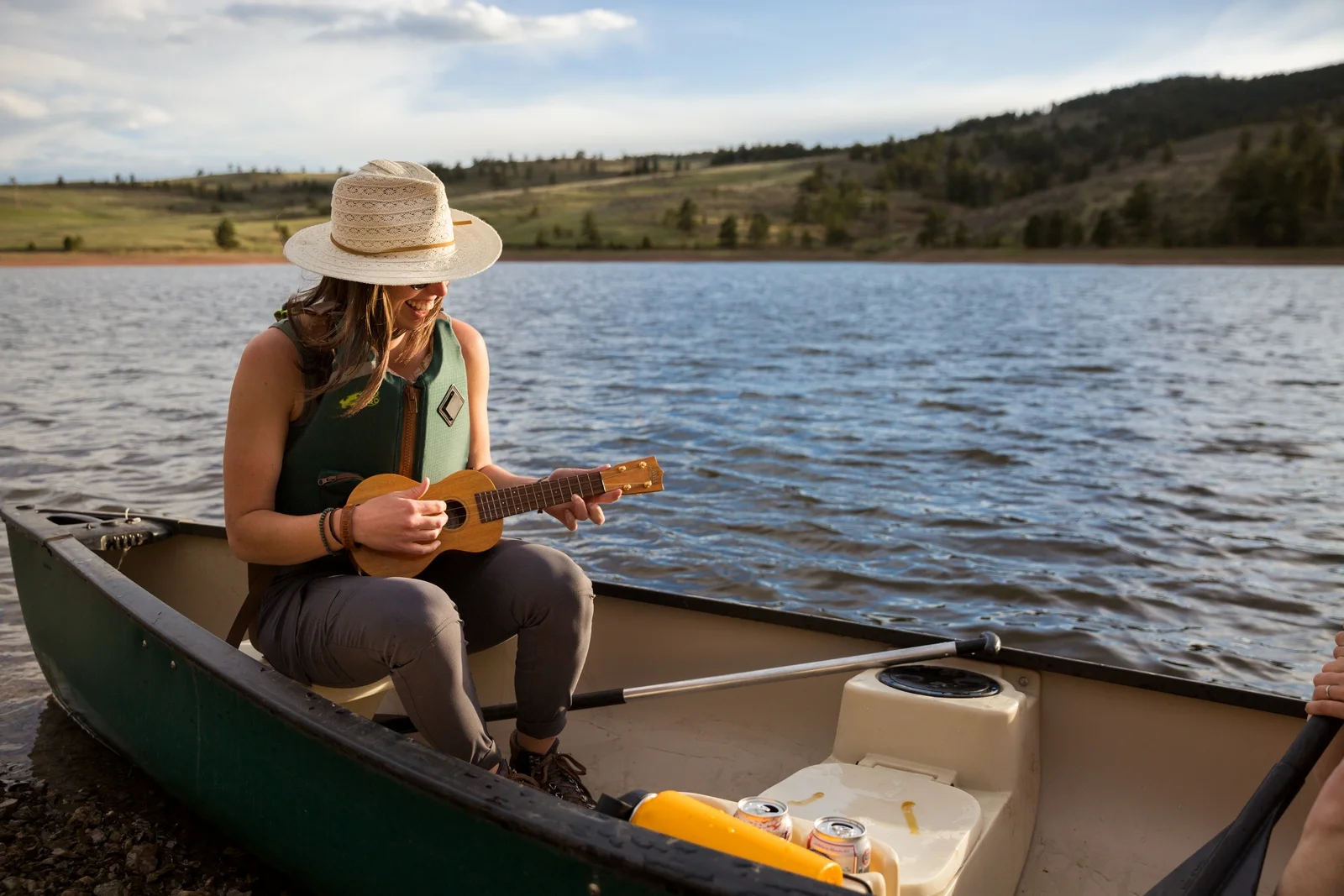 Colorado Lake Canoe Ukulele Life Jacket Outdoor Lifestyle - Emily Sierra Photography