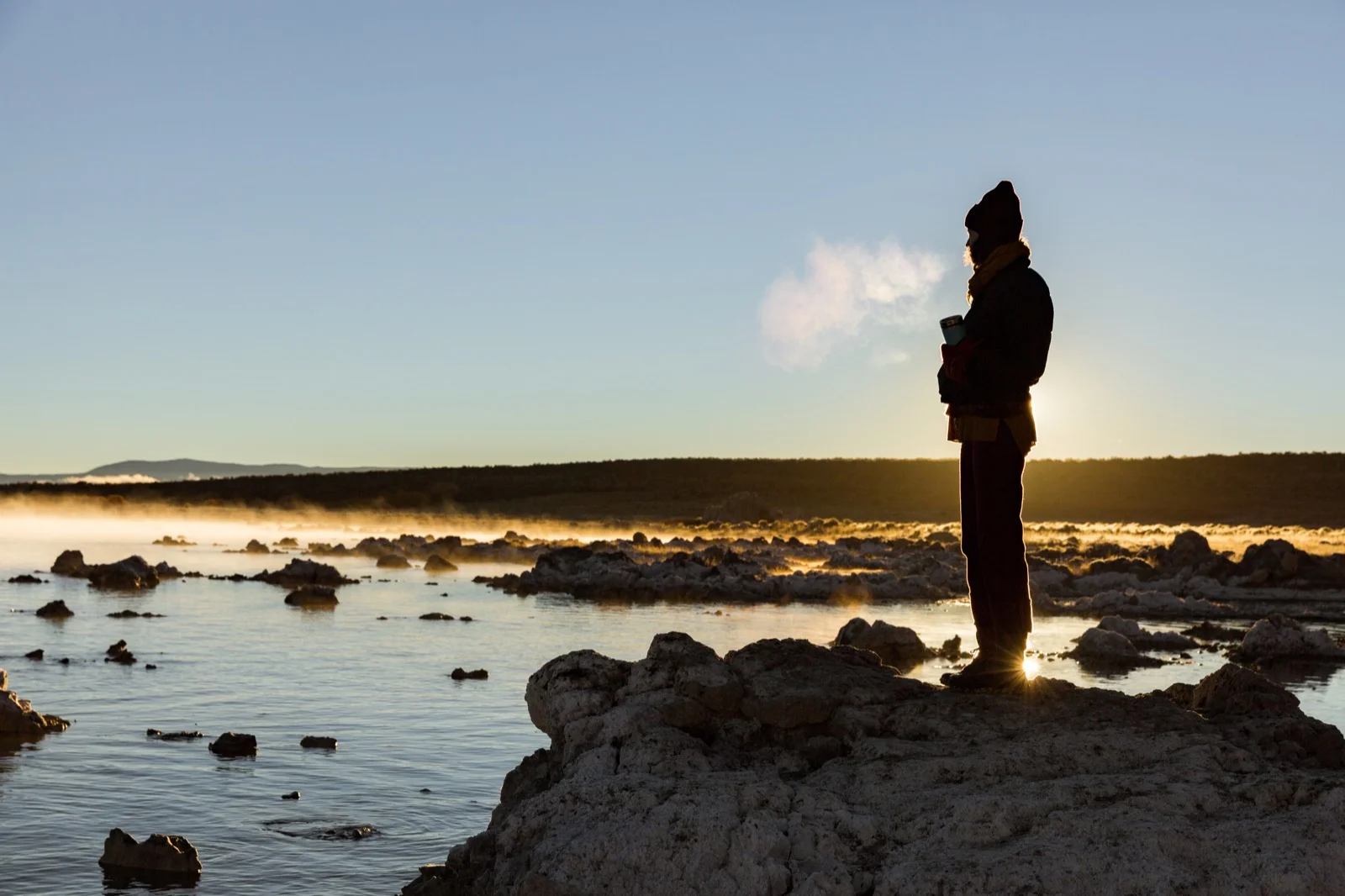 Outdoor Lifestyle Photographer California Mono Lake Morning Sunrise Coffee Breath