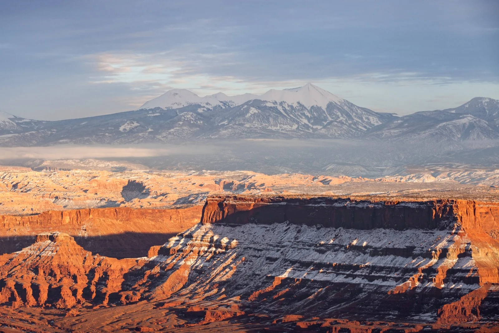 Outdoor Lifestyle Photographer Moab Utah Dead Horse Point State Park Winter Snow La Sal Mountains