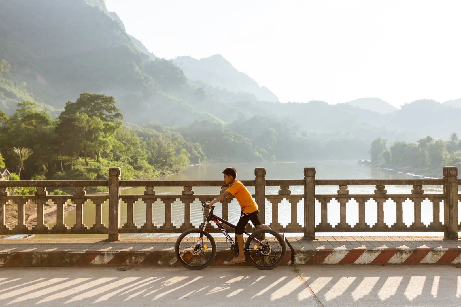 Travel Photographer Laos Village Nong Khiaw Bicycle Bridge