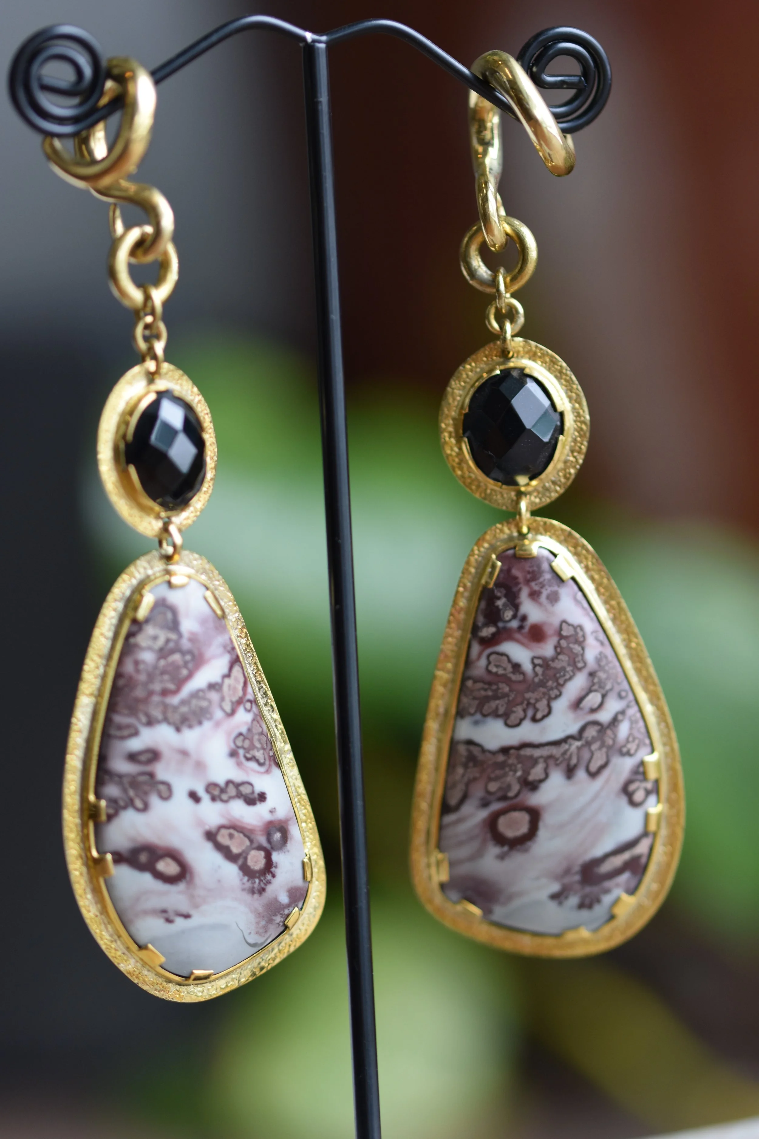 Diablo Organics faceted Black Obsidian and Painted Jasper dangles