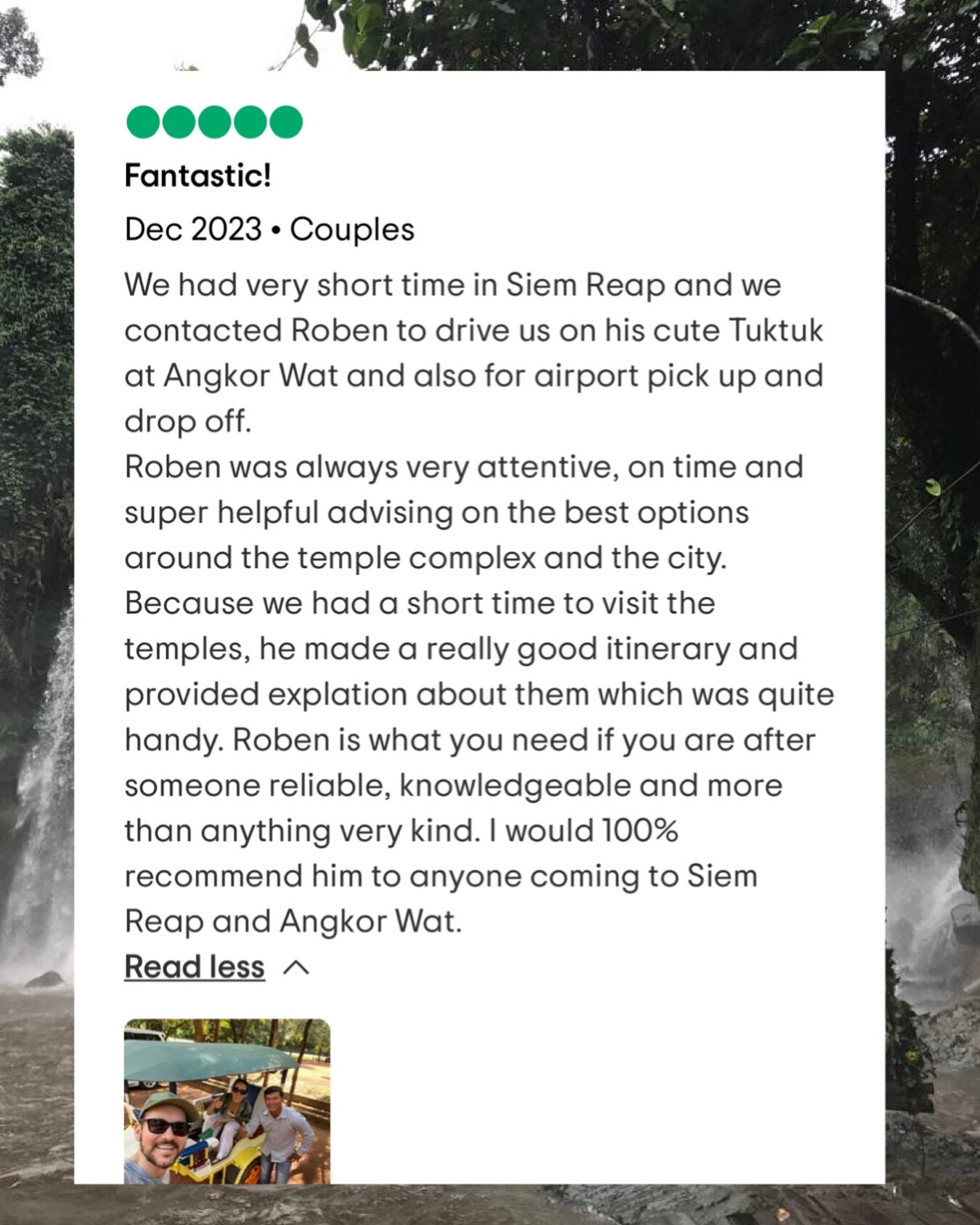 It makes me very happy to read customer reviews. Thank you for supporting my business! #angkorwatdriver #tuktukroben #angkorwat #siemreap