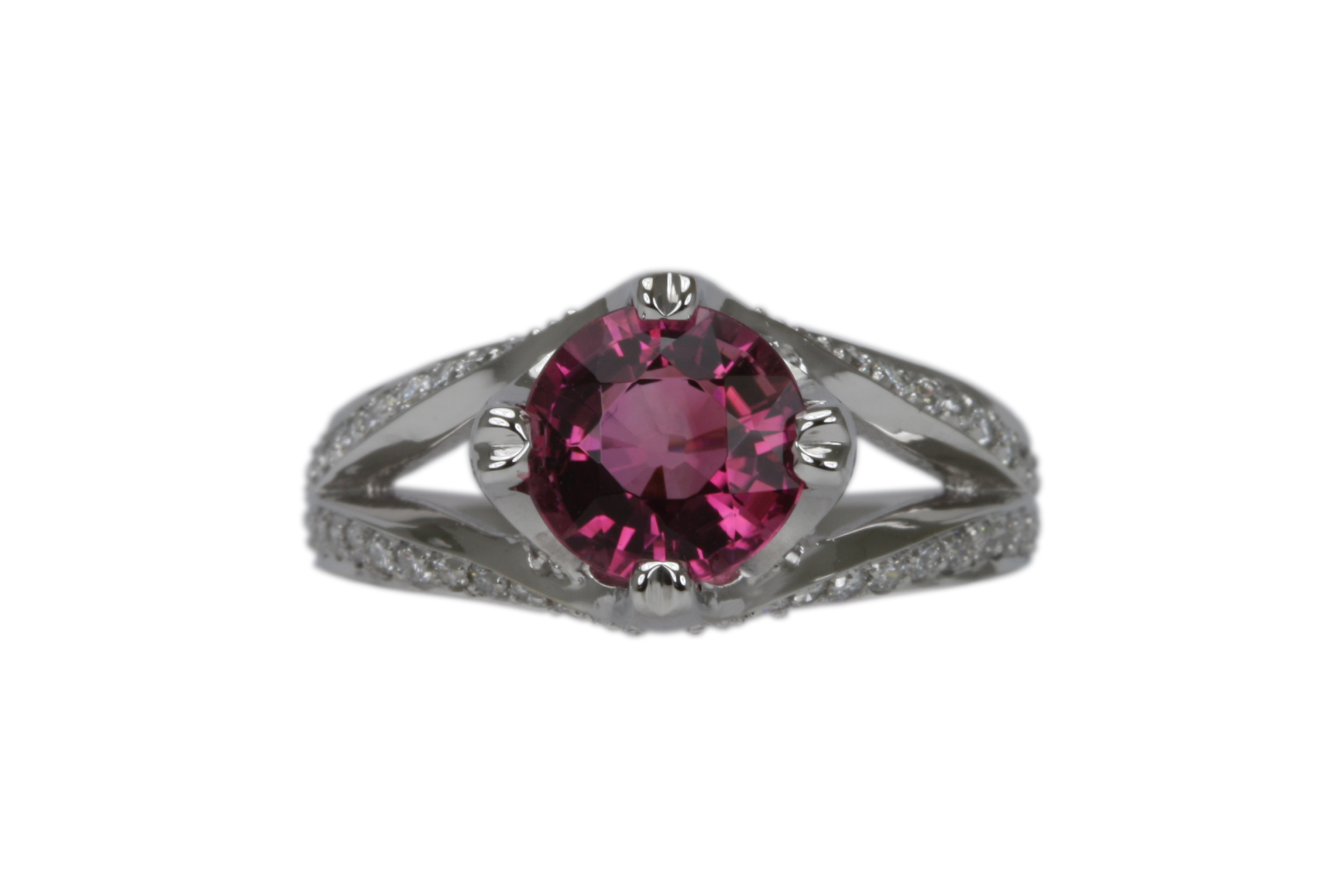 Pink Tourmaline and Diamond Split Shank Ring