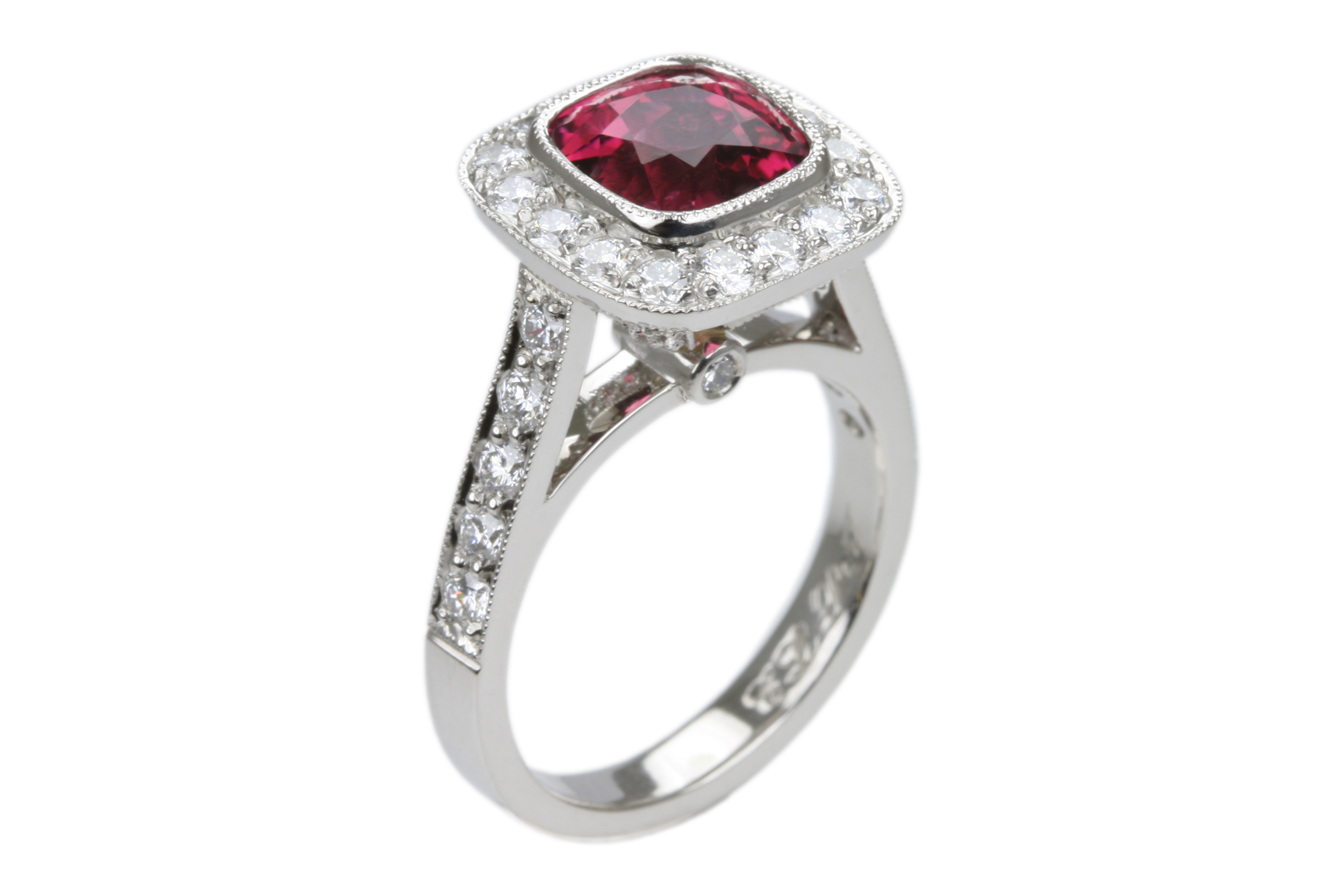 Chris Lewis Jewellers Pink Tourmaline Diamond Halo Ring