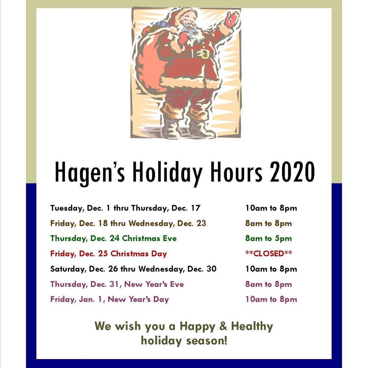 We&rsquo;re changing our hours for the holidays! #hagensfishmarket #happyholidays #portagepark