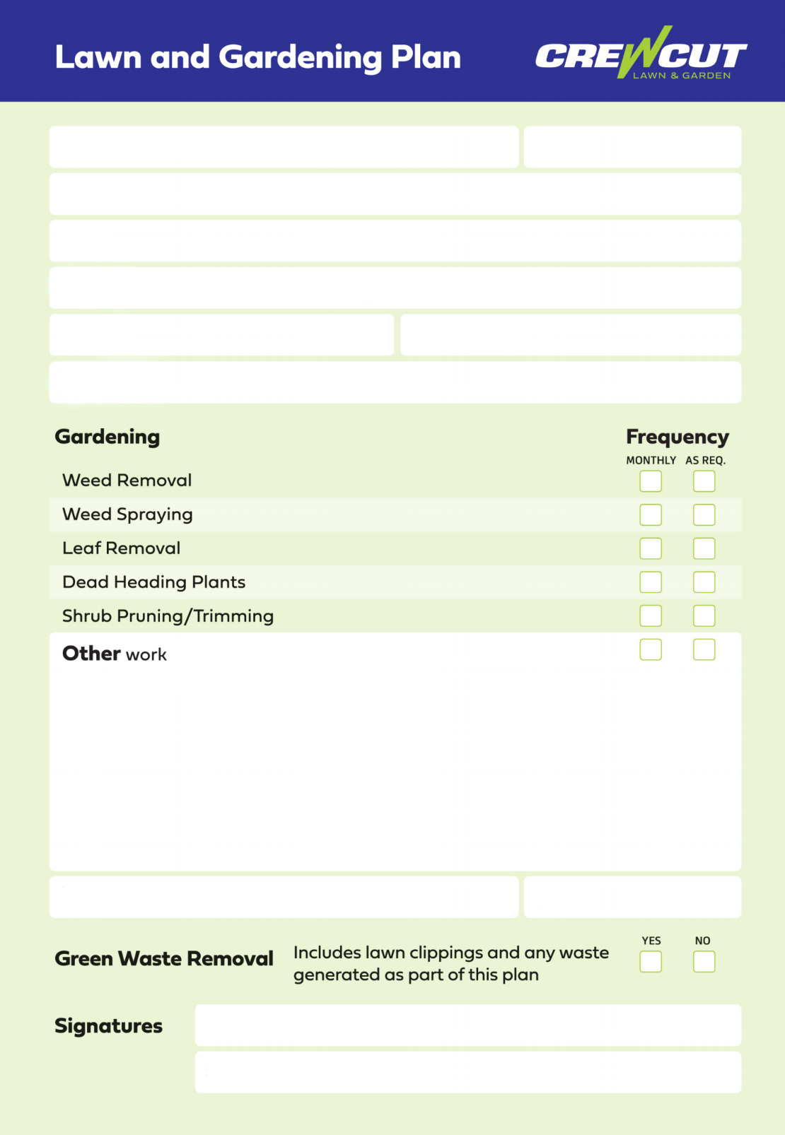Lawn and garden contract example