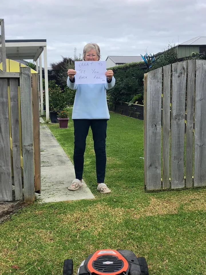 A lovely  Crewcut Whangarei  customer welcoming the crew back into her property