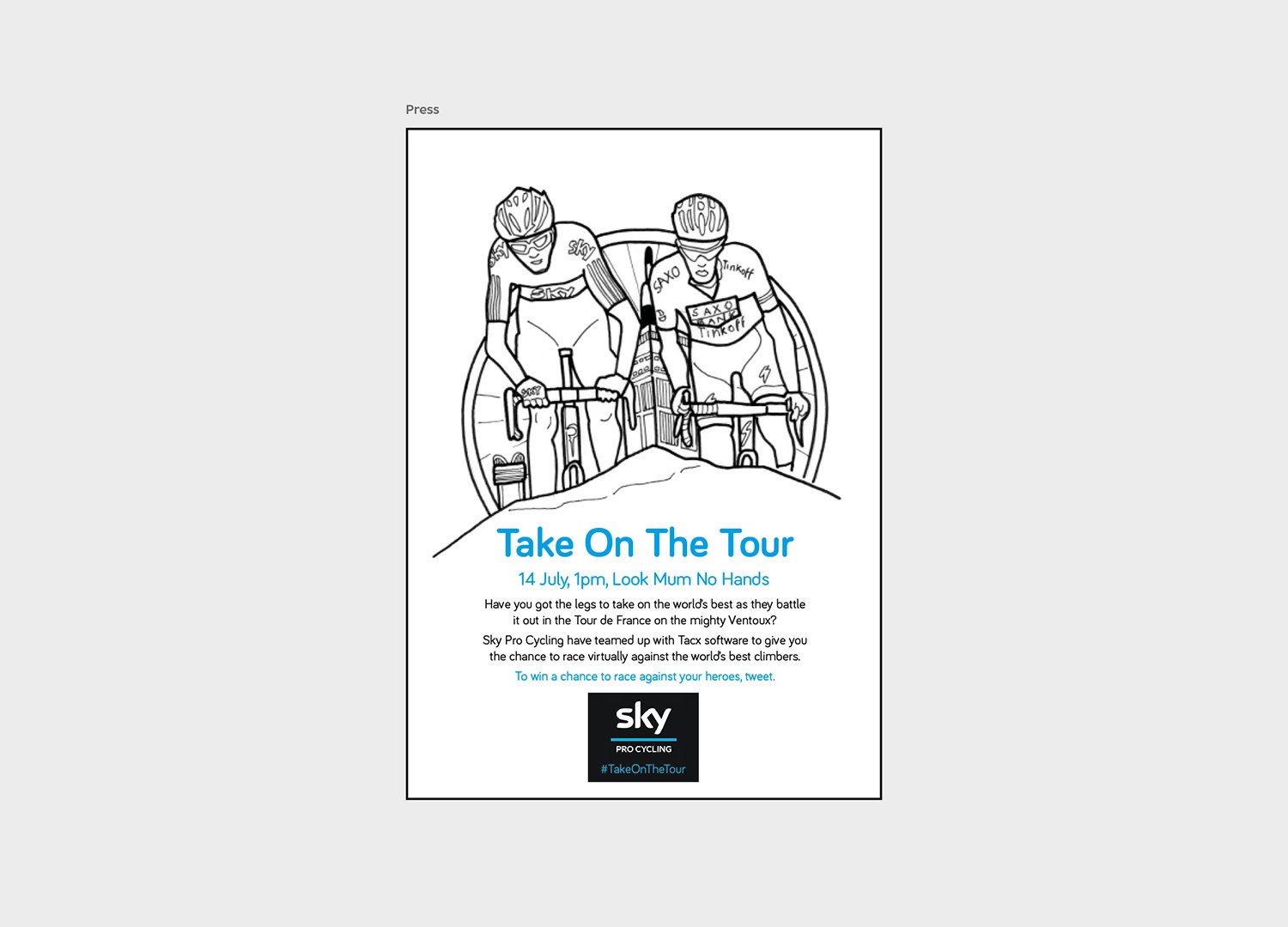   Take on the Tour – Idea  Create a real‑time cycling event where fans can ride against their Tour de France heroes using TACX software. By linking turbo trainers to live‑simulated climbs and displaying rider data on monitors, everyday cyclists can c