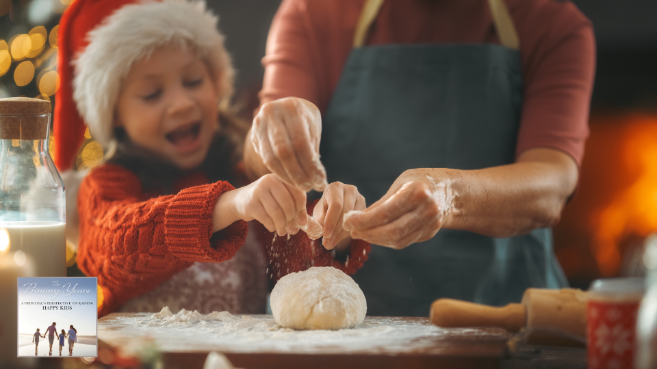 Parent and Child cooking together at Christmas time