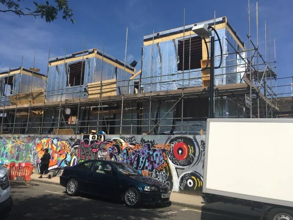 Blenheim Grove is a development of five customisable terrace houses in Peckham and will be delivered as shells with owners managing the fit out to suit their taste and budget.