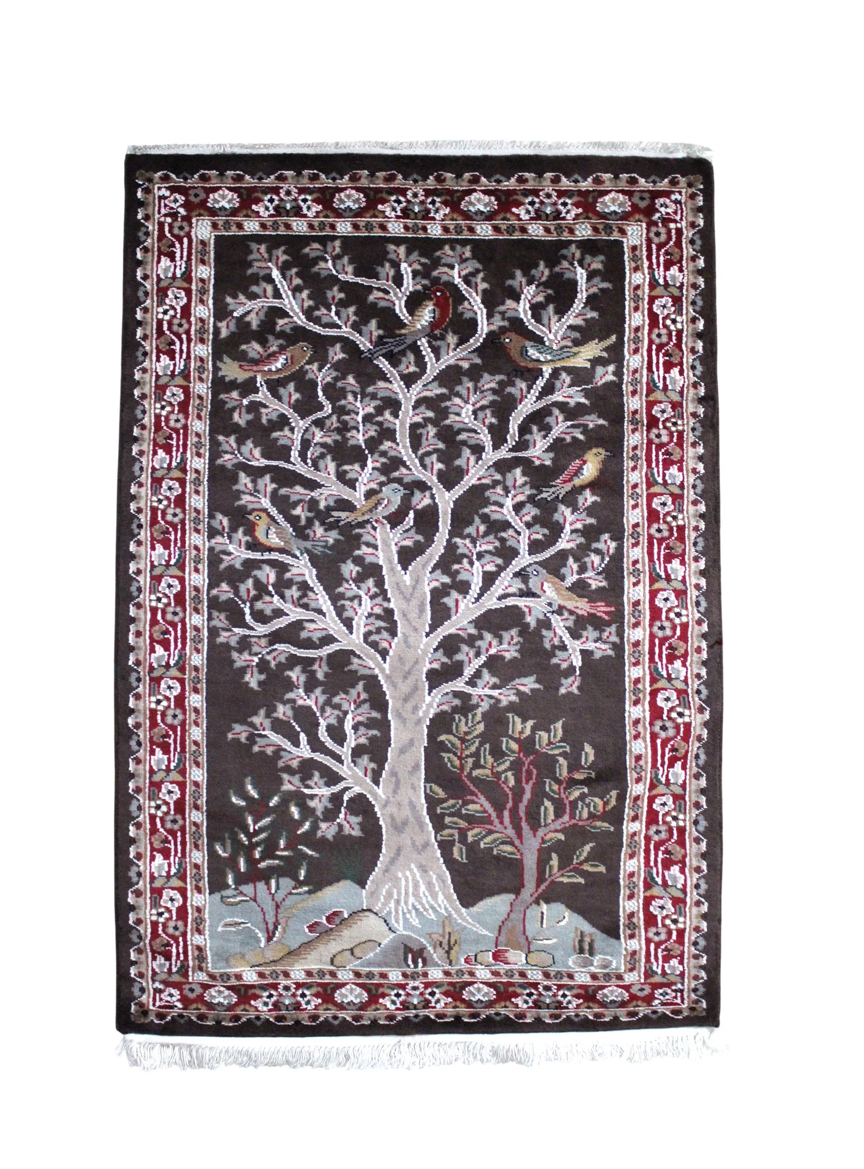 57023 PAK HYDERABAD BOKHARA TREE OF LIFE 1.52X0.89MTR BROWN SILK INLAY QR2,000
