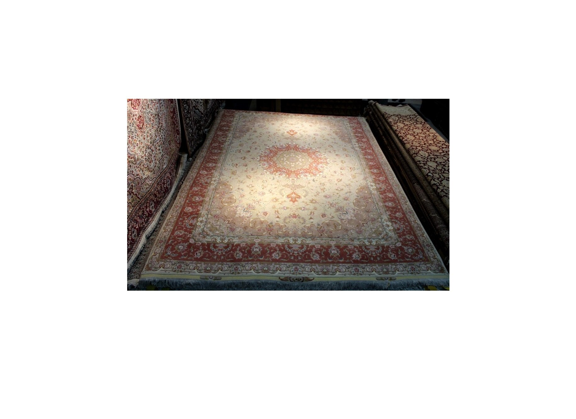 45089 IRAN TABRIZ NAKSHA  3.52X2.48MTR SILK TASSLE PINK MEDALLION 11.7 X 8.2 FT QR75,550