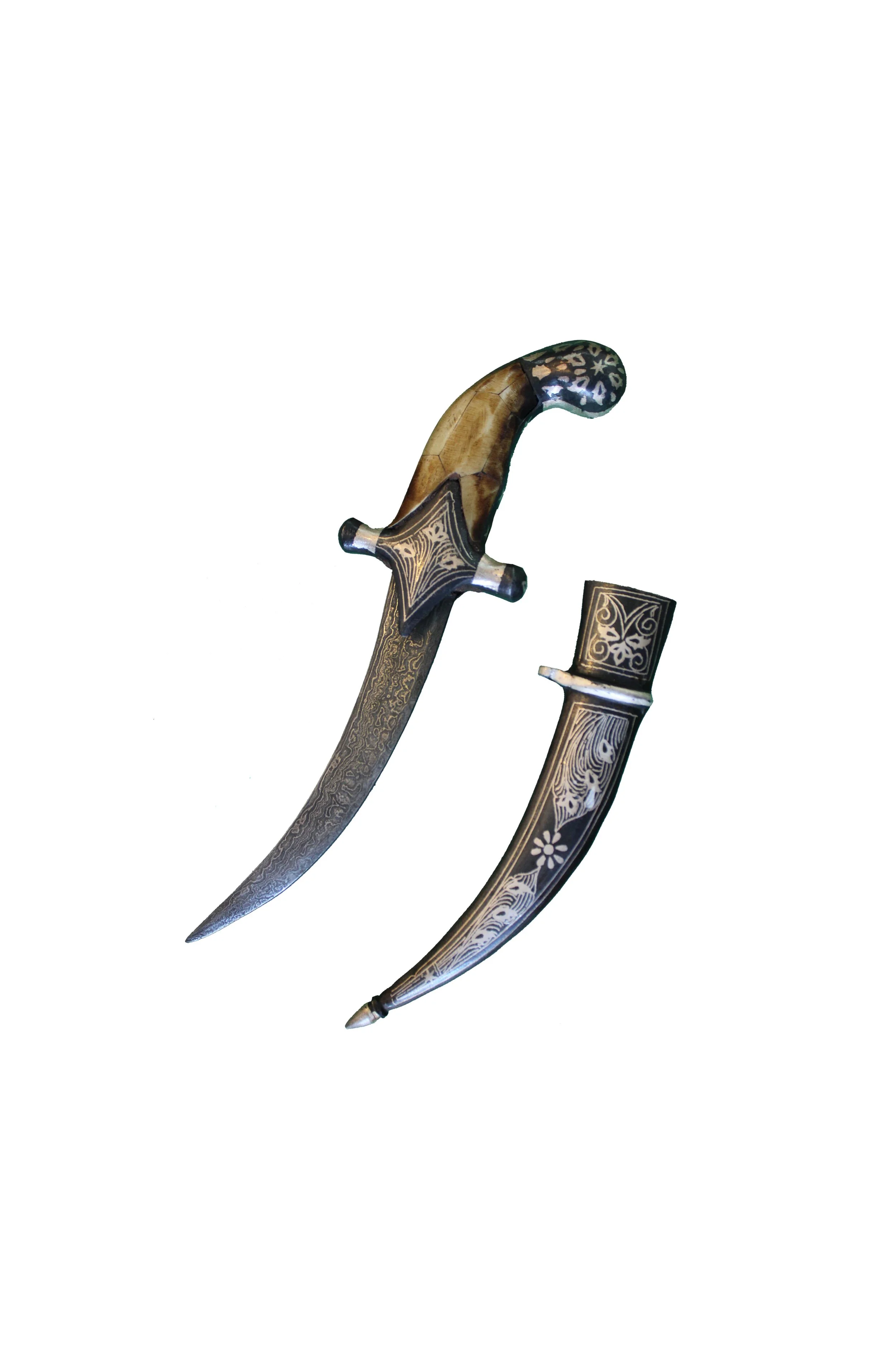 LH13L3 SILVER INLAID KHANJAR CAMEL BONE HEAD QR455 — Oriental Carpet