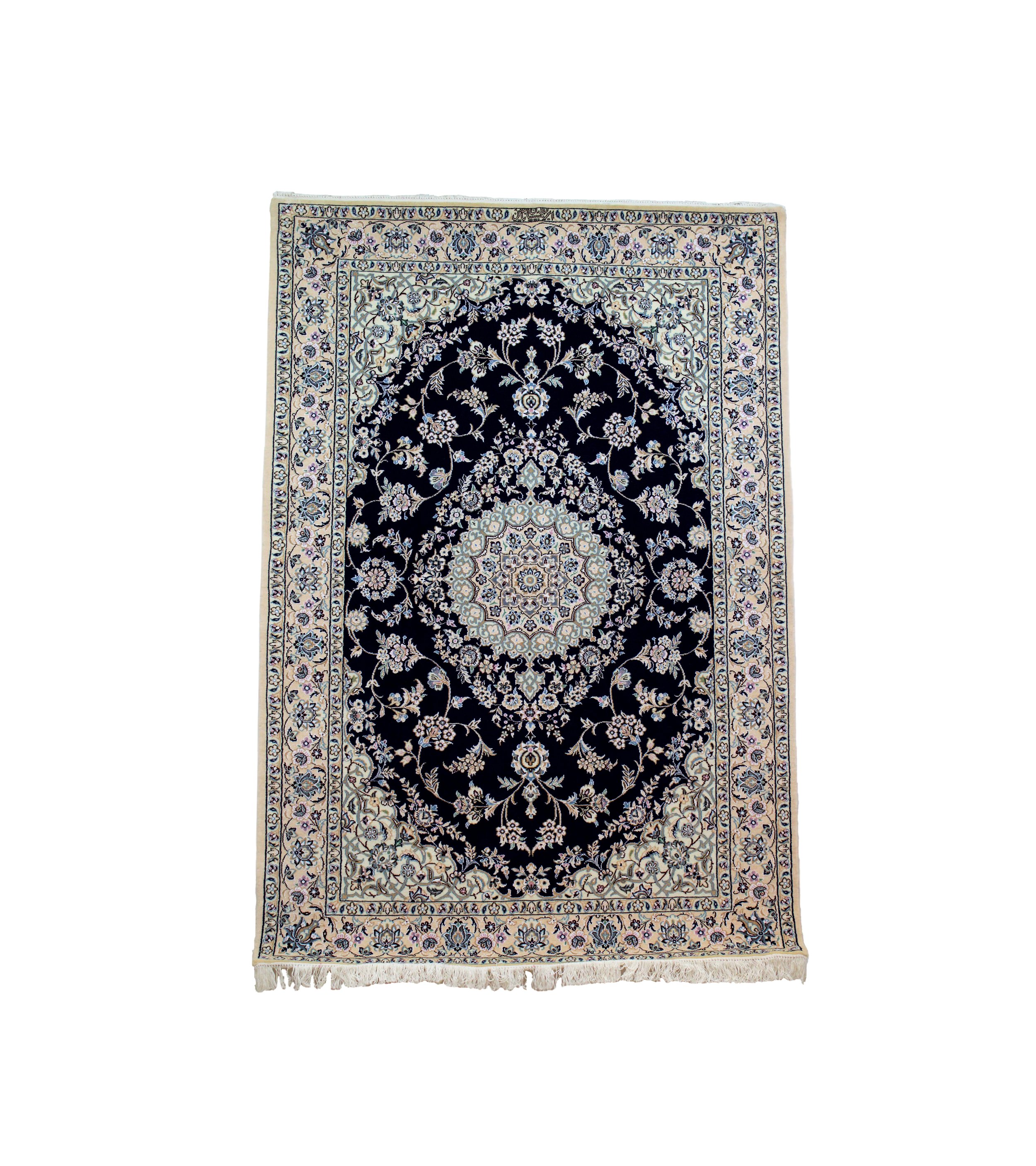 57292  IRAN NAIN NOWLA PART SILK MEDALLION 2.05X1.35MTR QR8,500. 