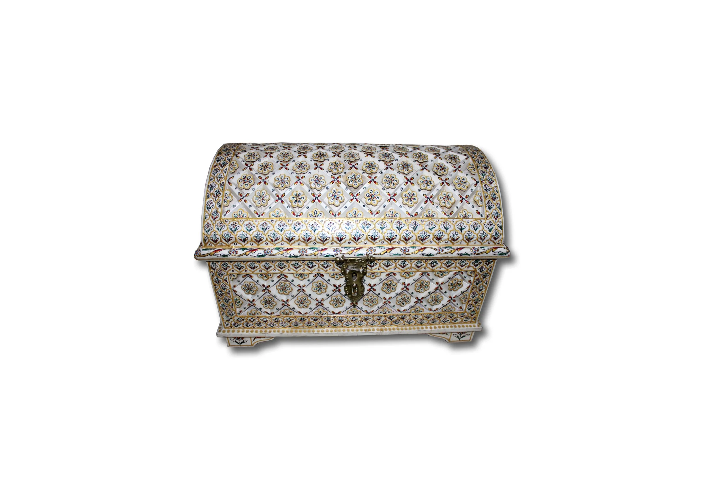 LH237 BONE EMBOSE ROUND TOP BOX QR4,500. — Oriental Carpet Company W.L.L.