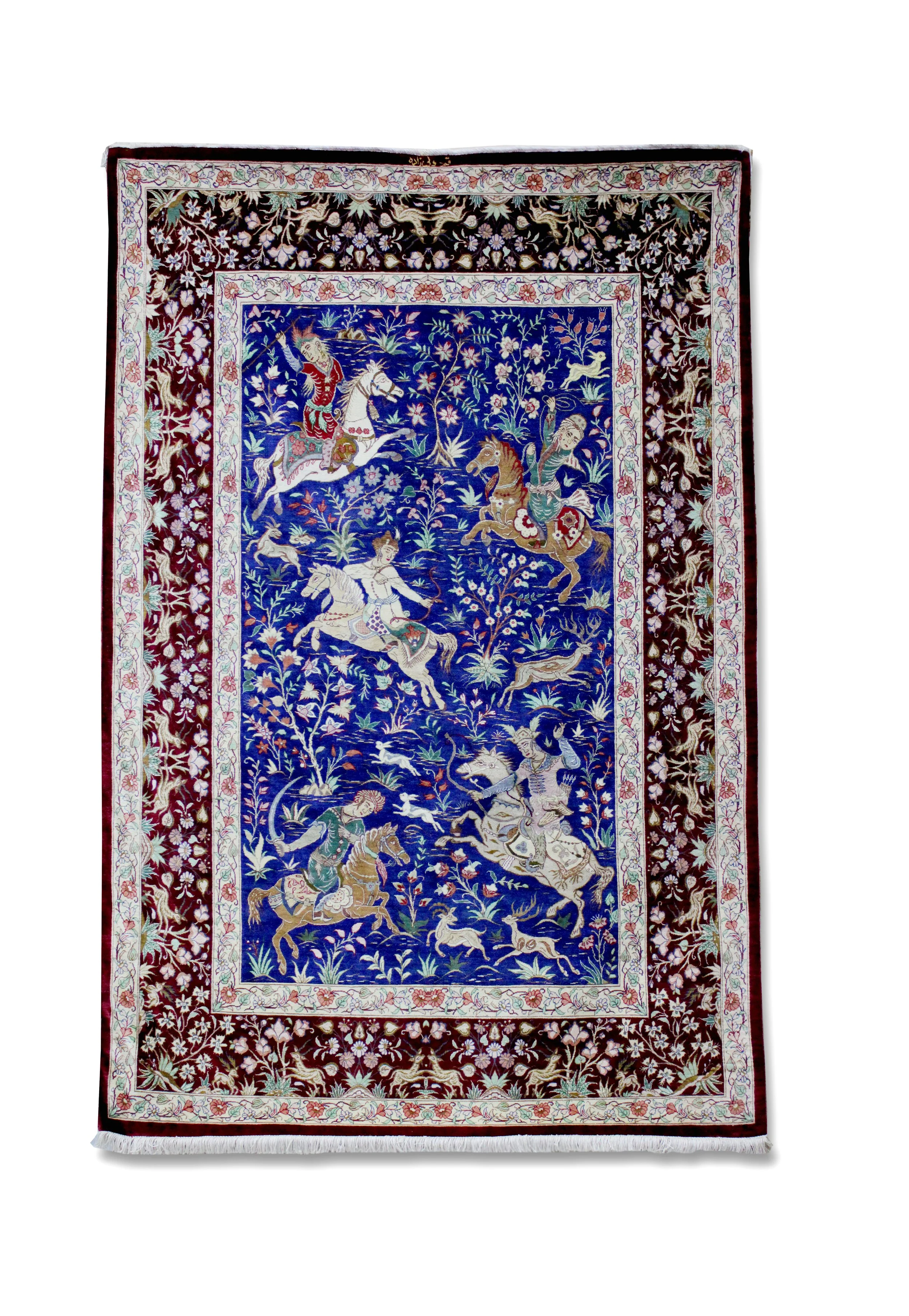 45198 IRAN QUM SILK HUNTING SCENE 1.90X1.22MTR 6.3X4.0 QR29,975..jpg
