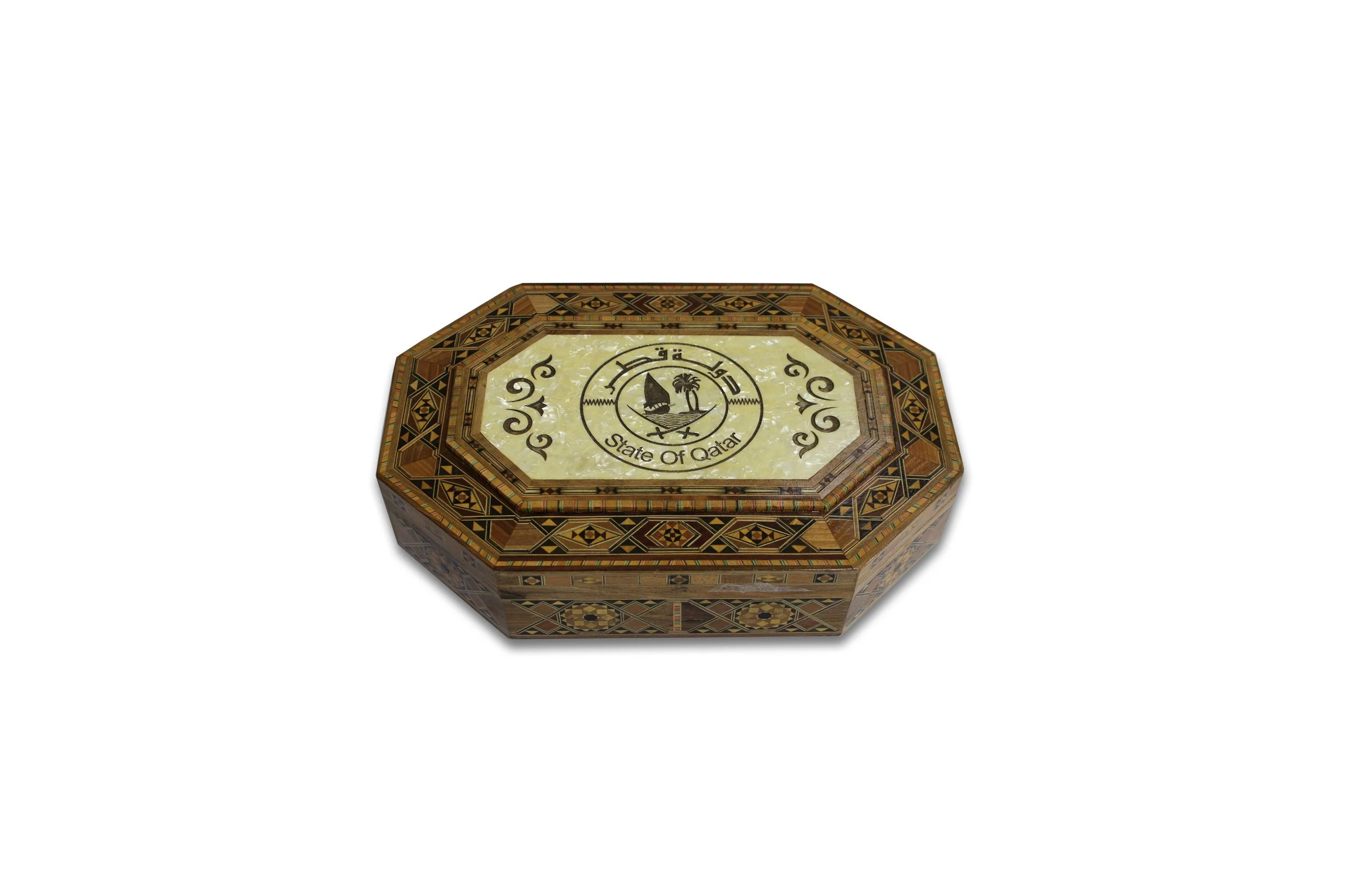 SY142 SYRIAN MOSAIC BOX OCTAGON WITH LOGO SIZE:L-33 W-24 H-8 CM QR295