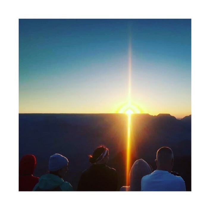 Sunrise over the Grand Canyon. Your humble author in baby blue beanie, not for long though.