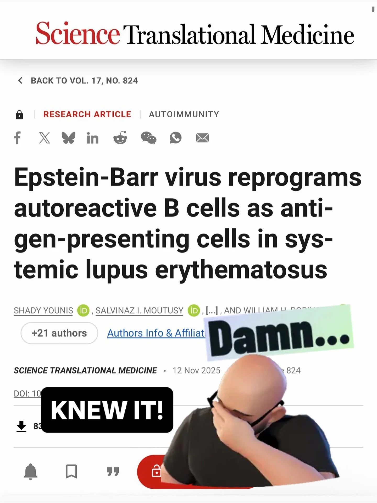 🧠 A common virus may be fanning the flames of autoimmune disease. Epstein Barr virus infects most of us by adulthood, which means a positive EBV panel is expected, not destiny.

What matters is behavior. A new study mapped what EBV is doing inside l