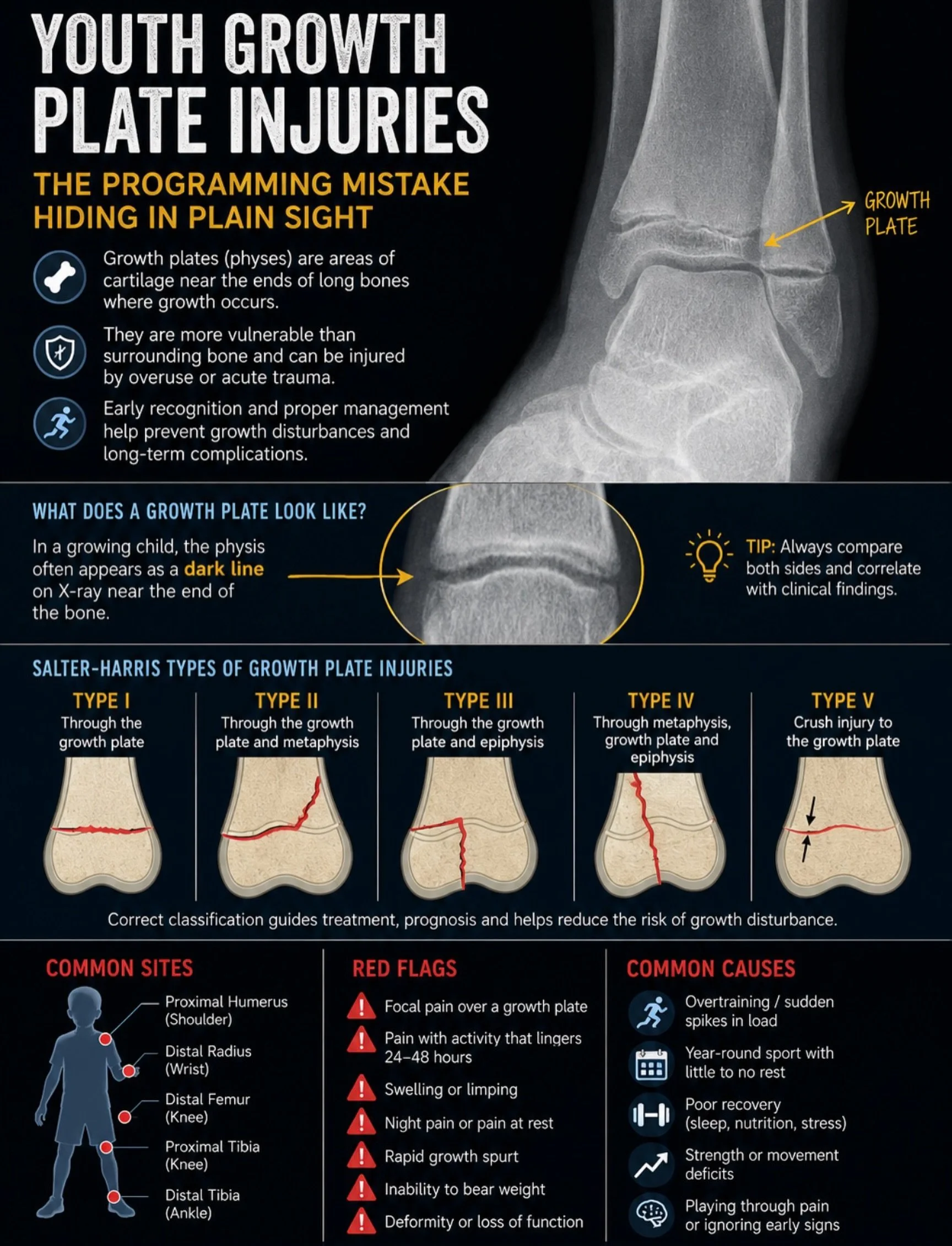 Most youth athletes are not &ldquo;injury prone.&rdquo;

They are often overexposed, under-recovered, under-fueled, or progressed faster than their growing body can tolerate.

A growth plate is living cartilage near the end of a bone. It helps build 