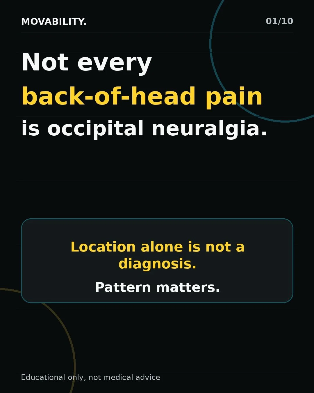 Not every pain at the back of the head is occipital neuralgia.

Location alone is not a diagnosis.

True occipital neuralgia is a specific nerve-pain pattern involving the greater, lesser, or third occipital nerve. It is classically severe, brief, sh
