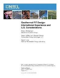 Geothermal FiT Design: International Experiences and US Considerations