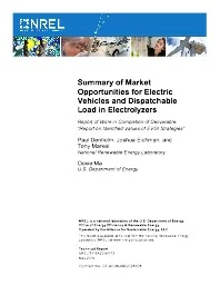Summary of Market Opportunities for Electric Vehicles & Dispatchable Loads in Electrolyzers