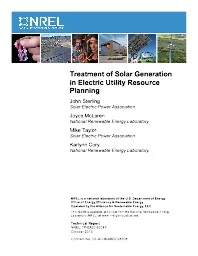 Treatment of Solar Generation in Electric Utility Resource Planning  - NREL 2013