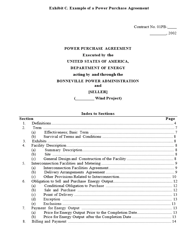 Power Purchase Agreement for a Wind Project - US DOE