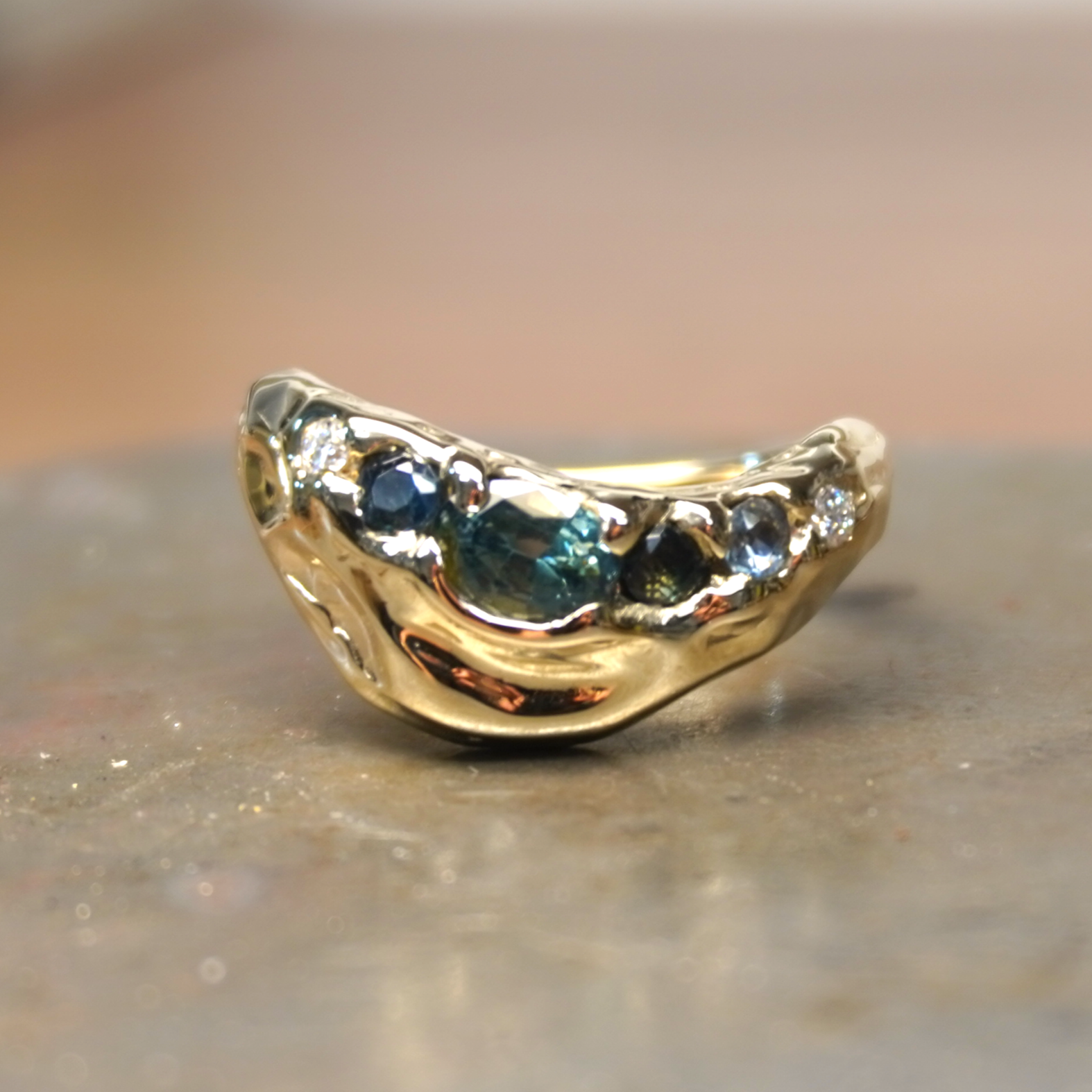 fluid, waved sapphire ring 