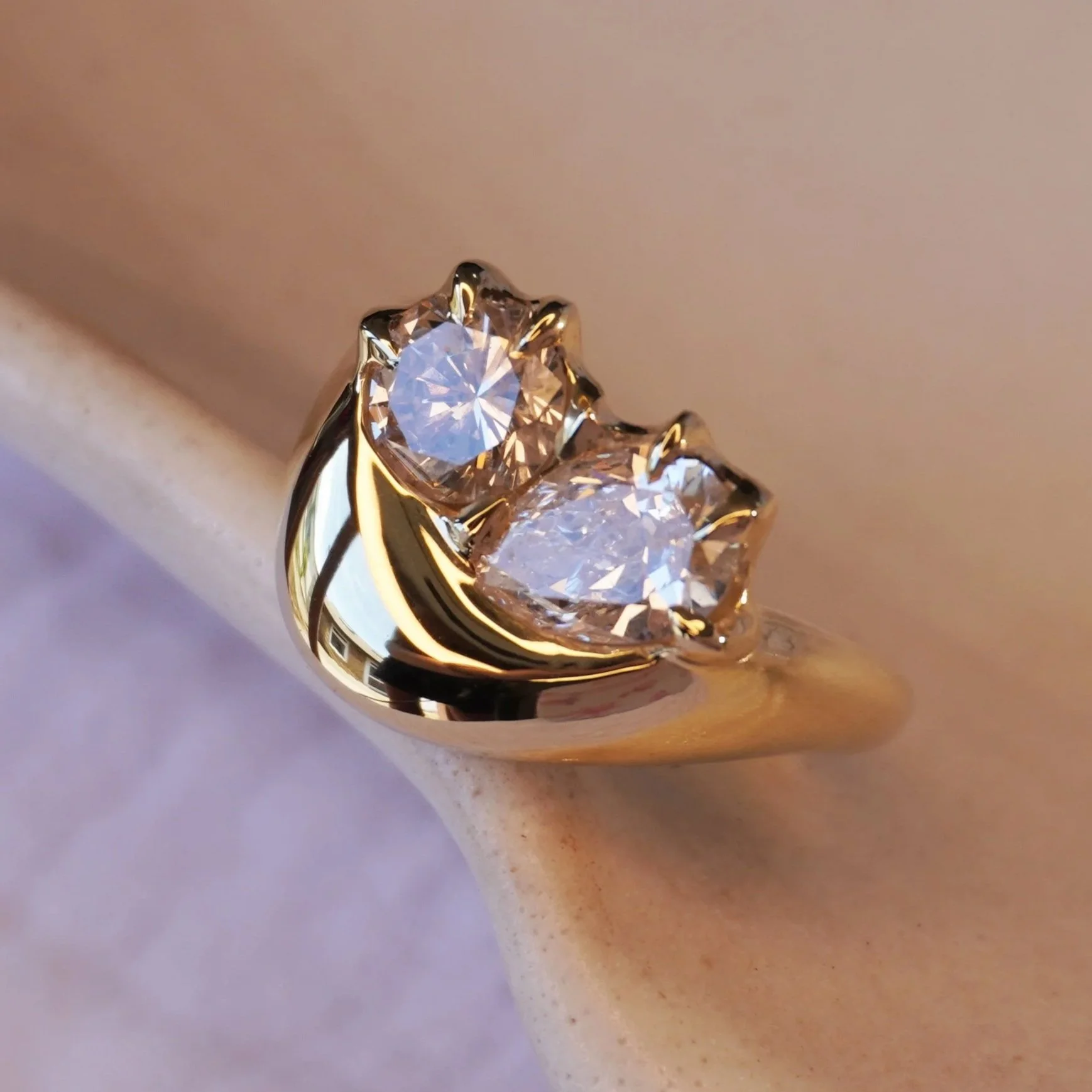 two diamond wave ring