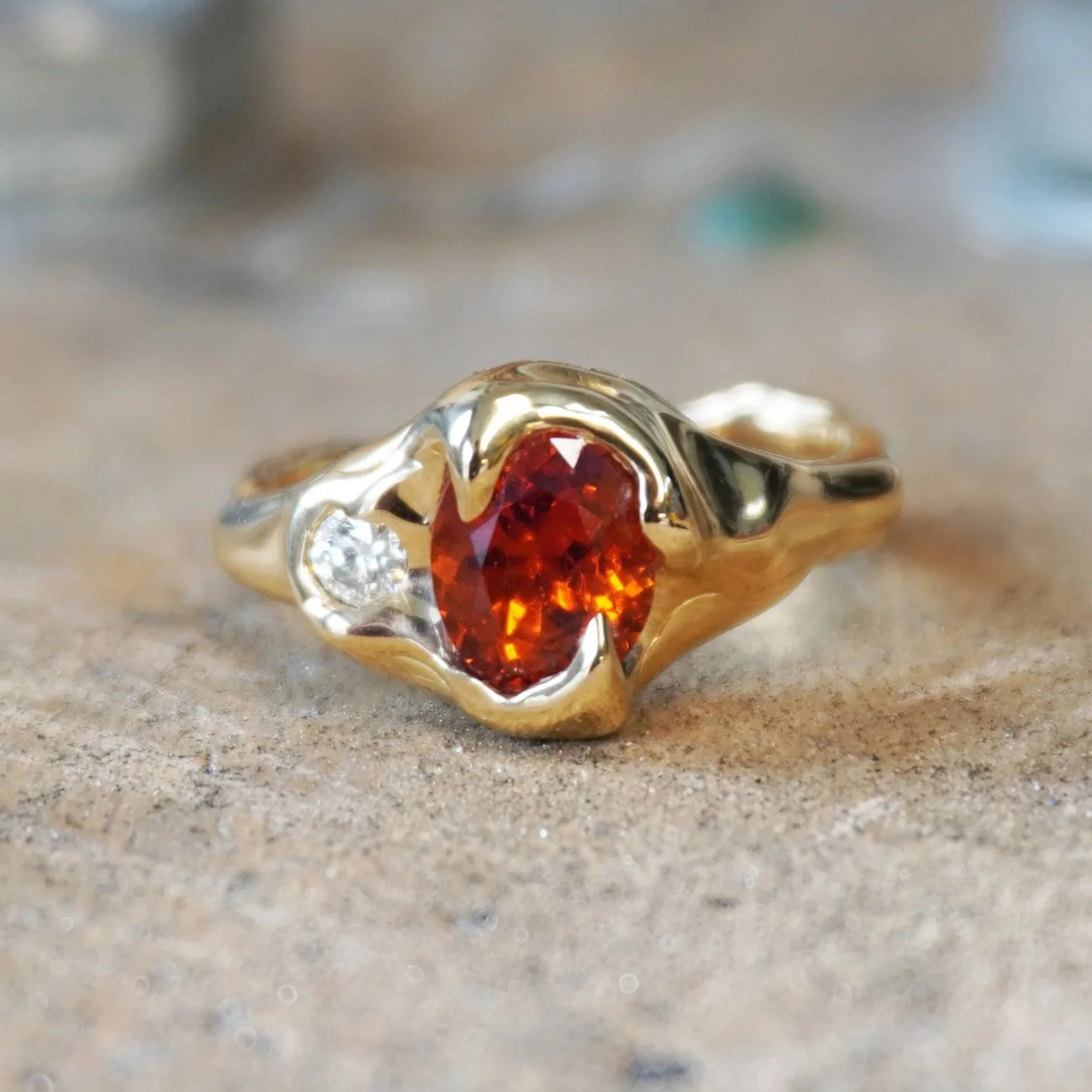 spessartite garnet and diamond ring 