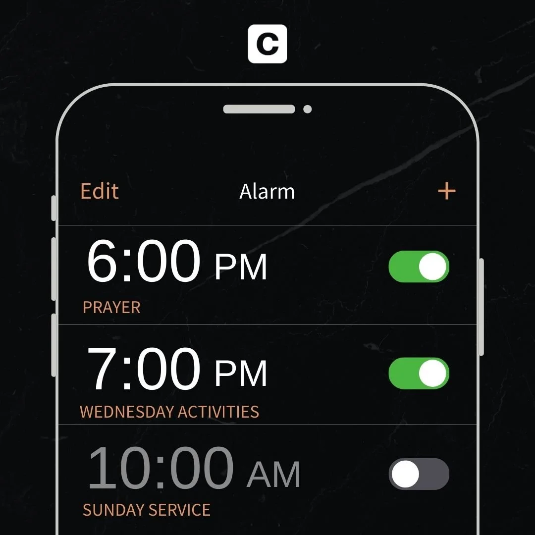 Are your alarms set?⏰

We have our weekly Wednesday night activities happening tonight! 
-Prayer 
-Cause Kids 
-Effect YTH 
-Cause Young Adults 
-Living in the Spirit Class 

SEE YOU TONIGHT! 💙