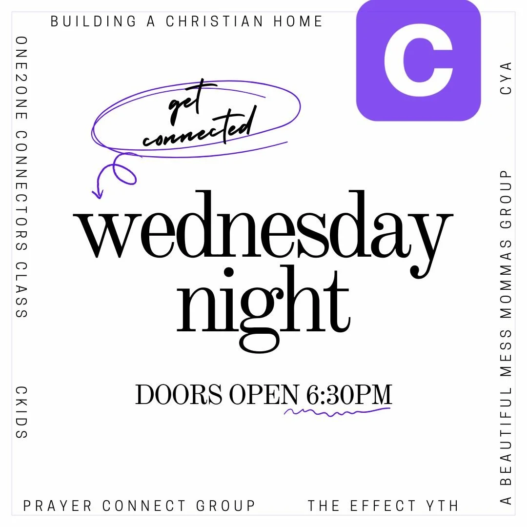 WEDNESDAY NIGHT GROUPS ARE BACK! 🎉

There are so many opportunities to connect, grow, and do life together! Check out the groups below, we have 2 NEW GROUPS starting! 🙌

✨ Doors open at 6:30 PM for fellowship
📚 Groups begin at 7:00 PM
*Prayer Conn