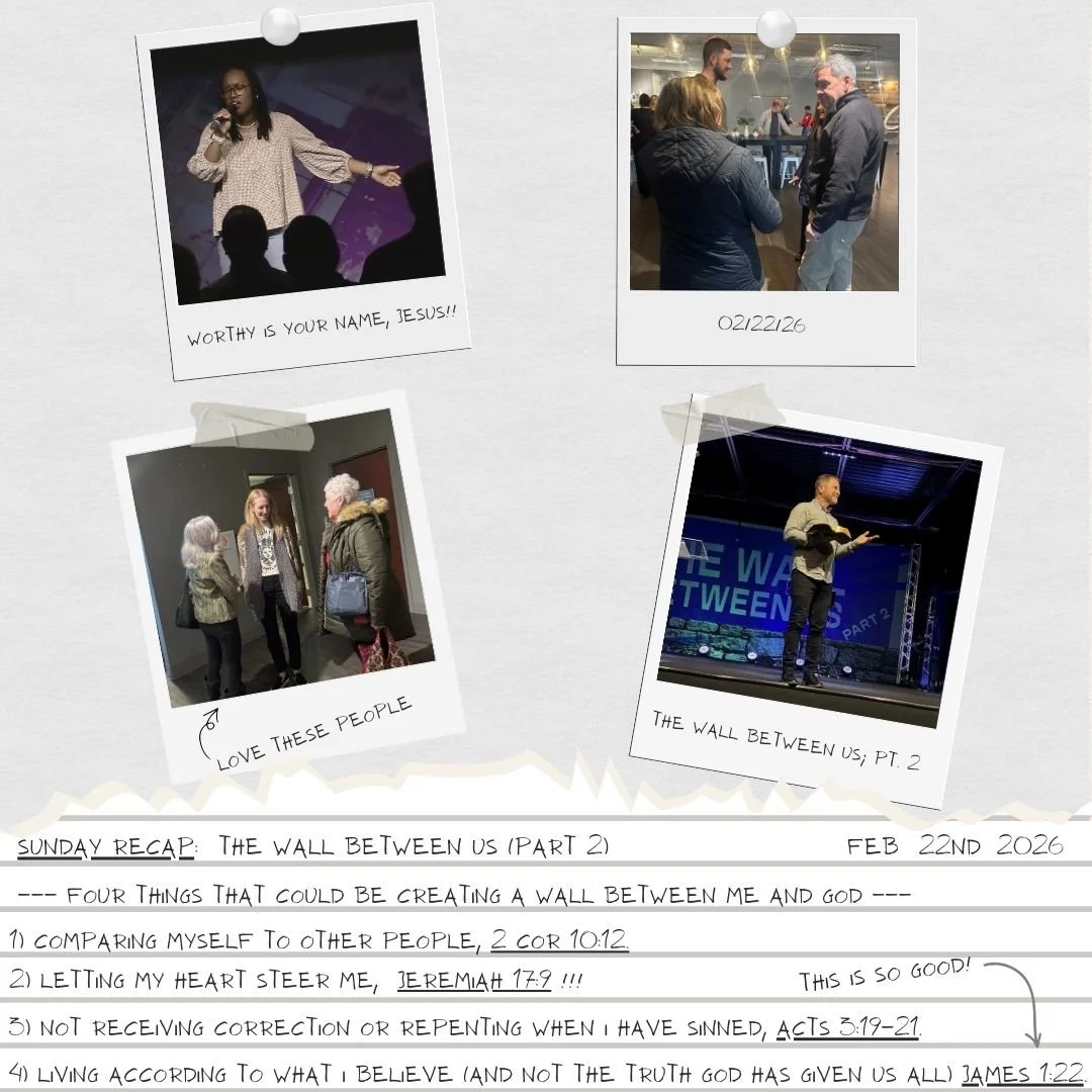 Sunday Recap ✨✨

This Sunday we wrapped up our two-part series: The Wall Between Us.

Pastor Greg led us through several key scriptures that help us self-examine where God might be calling us to grow 🌱

✍ Enjoy some of our notes as we remember and c