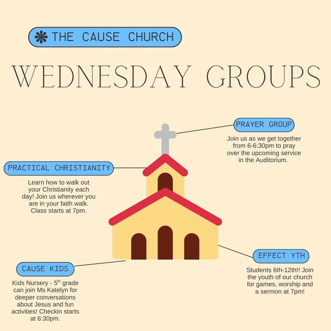 Join us for our Wednesday Groups tonight! 💙🩵💙

We have a new class launching called "Practical Christianity," and we know that the Lord is going to move through this group as we dive deeper into all that our God has for our everyday live